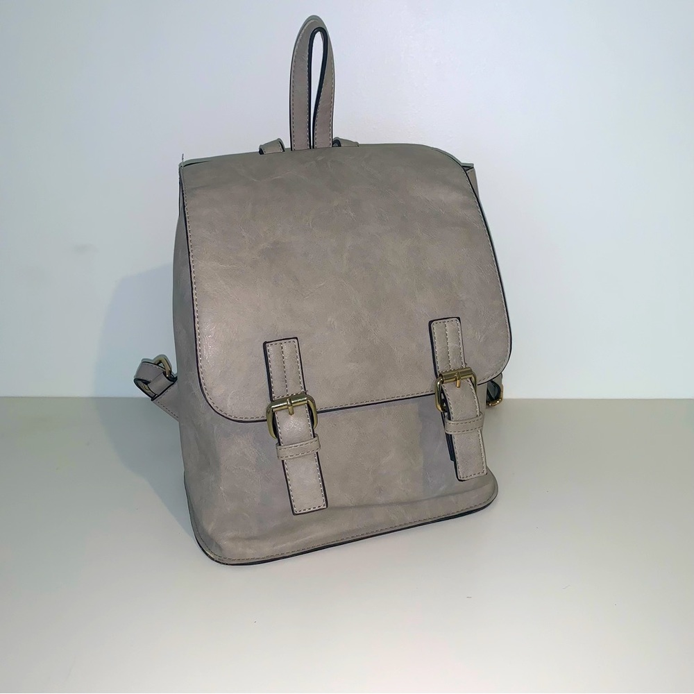 Gray Leather Backpack